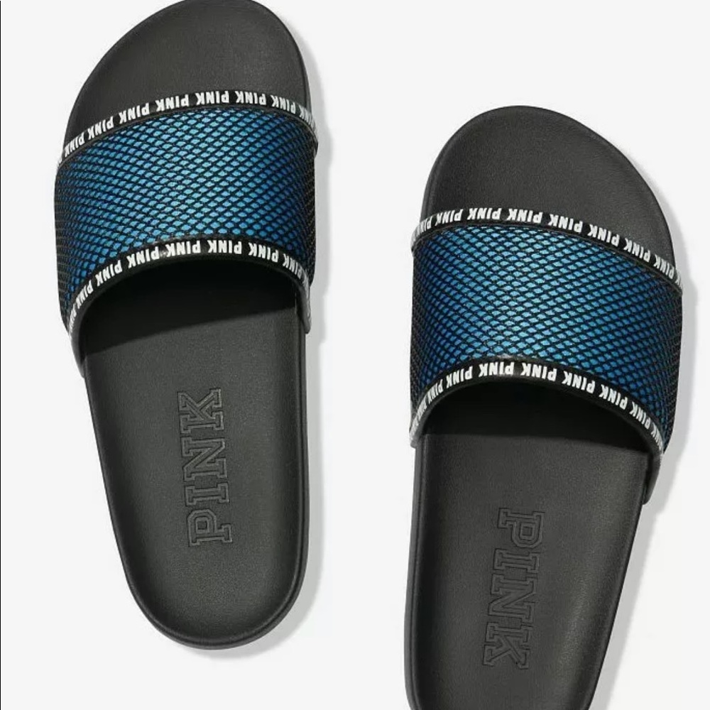 Victorias Secret PINK Slides Sandals Skyline Blue - Picture 1 of 3